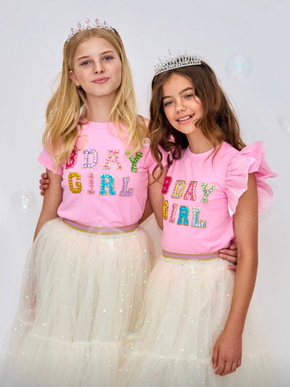 PINK BIRTHDAY GIRL GEM RUFFLE T-SHIRT