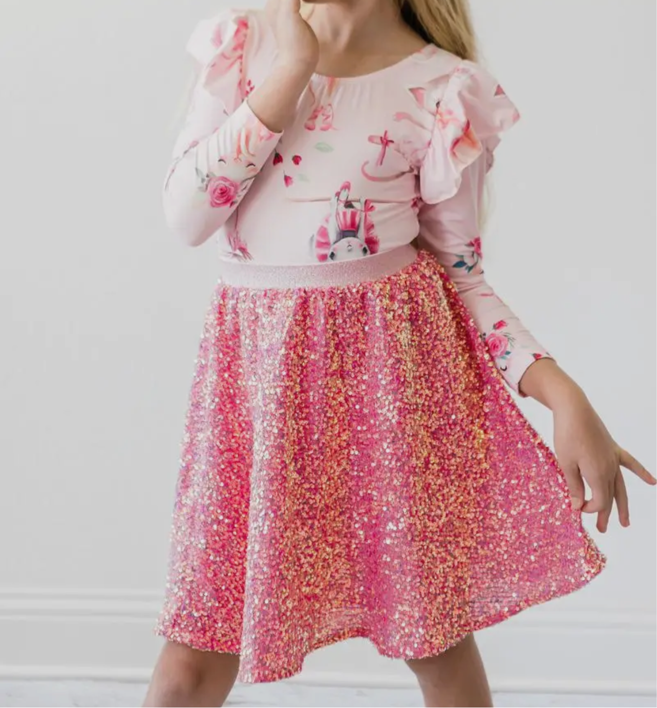 BUBBLEGUM PINK SEQUIN TWIRL SKIRT