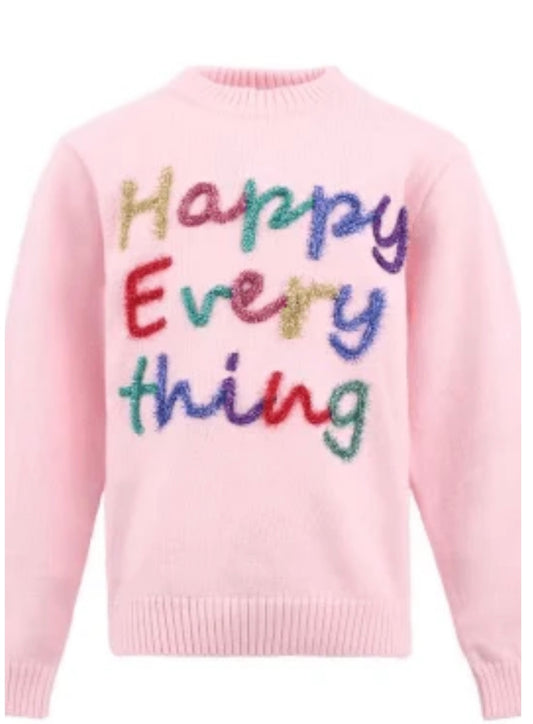 Girls HAPPY EVERYTHING TINSEL SWEATER- Pink