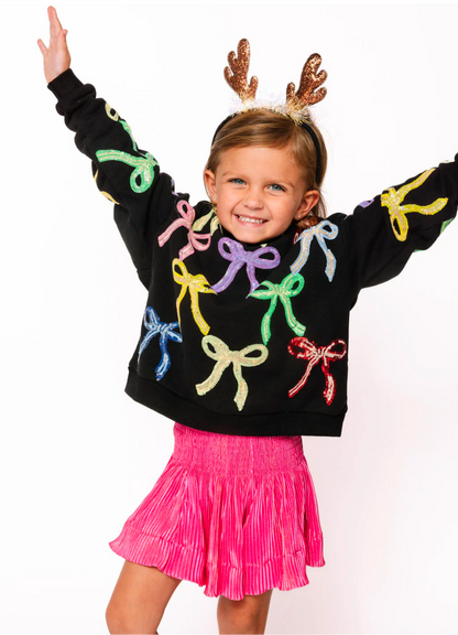 Queen of Sparkles Kids Black Multi Bow Sweatshirt