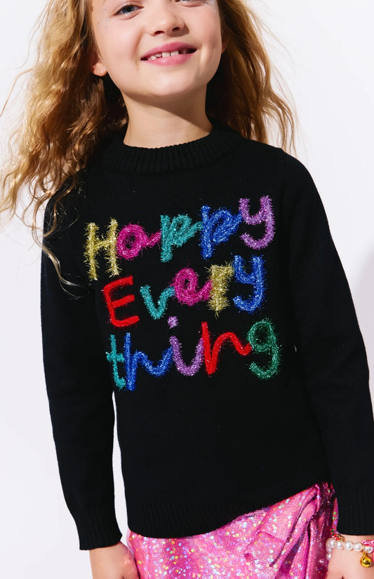HAPPY EVERYTHING TINSEL SWEATER- Black