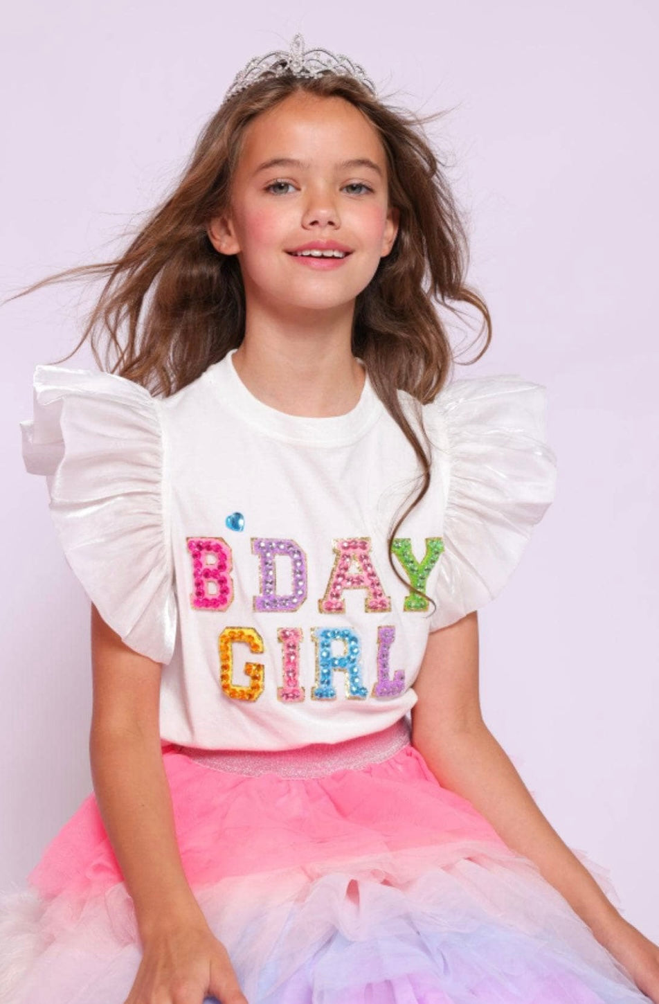 BIRTHDAY GIRL GEM RUFFLE SHIRT-Lola and the Boys