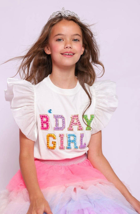 BIRTHDAY GIRL GEM RUFFLE SHIRT-Lola and the Boys