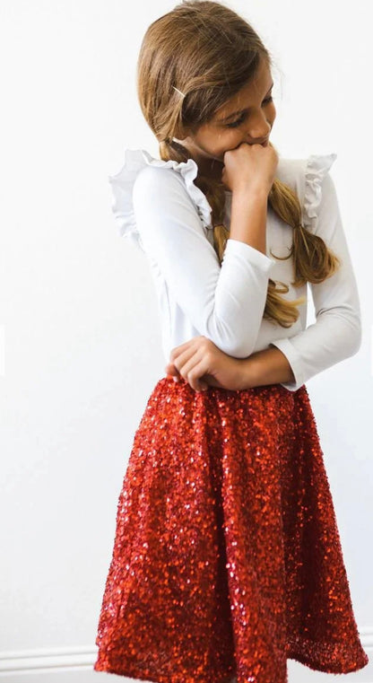 Red Sequin Twirl Skirt - Mila & Rose