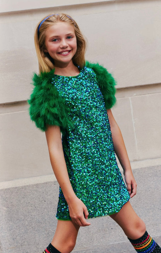 JADE FEATHER PARTY DRESS