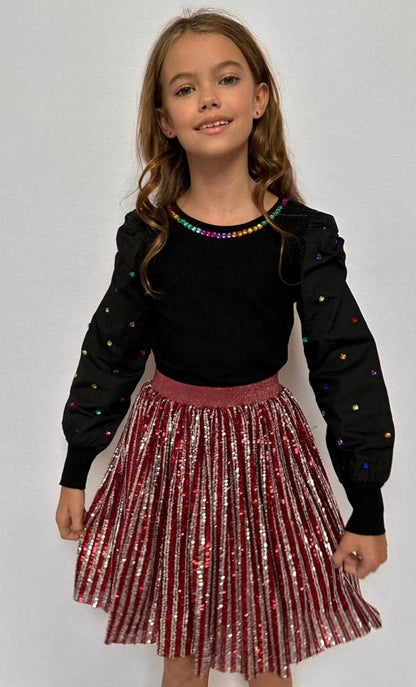 CANDY CANE SEQUIN STRIPED SKIRT