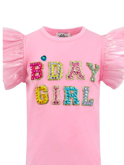 PINK BIRTHDAY GIRL GEM RUFFLE T-SHIRT