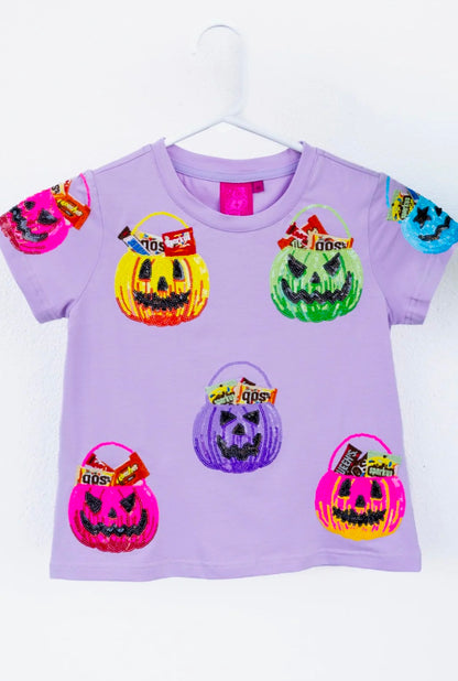 Girls Queen of Sparkles Lavender Multi Color Candy Halloween Baskets Tee