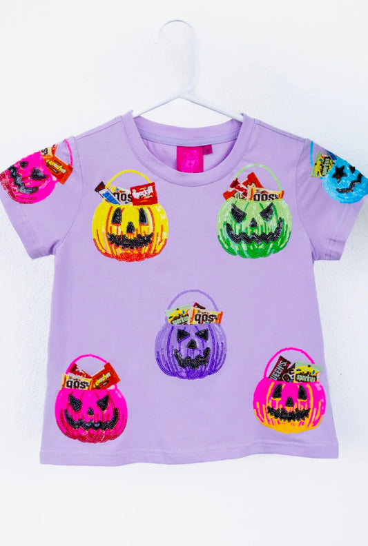 Girls Queen of Sparkles Lavender Multi Color Candy Halloween Baskets Tee