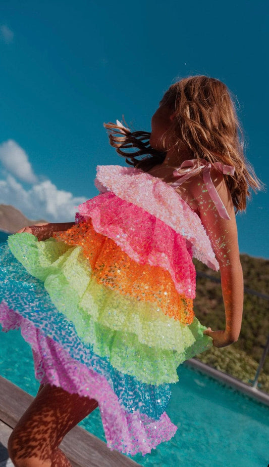 NEON SEQUIN RUFFLE DRESS