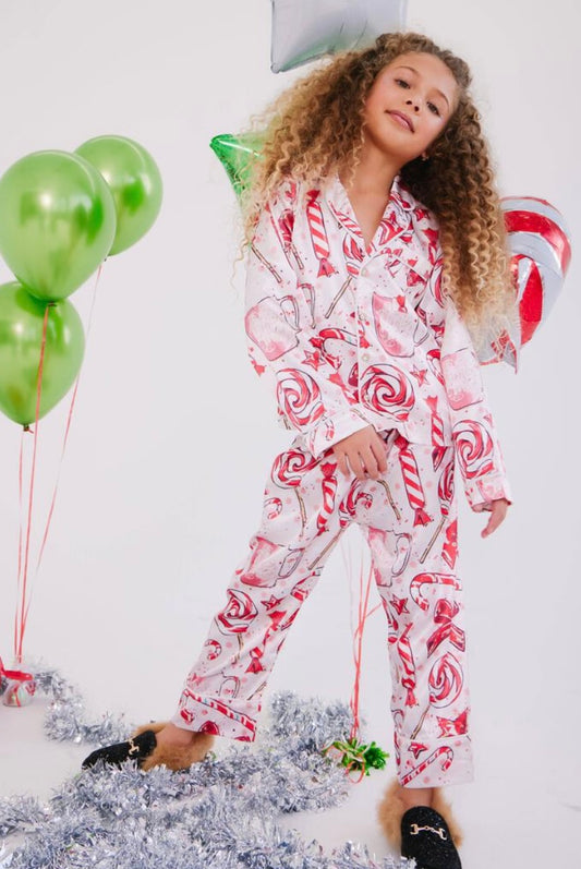 Girl’s Candy Cane Silky Pajama Set