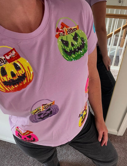 Girls Queen of Sparkles Lavender Multi Color Candy Halloween Baskets Tee