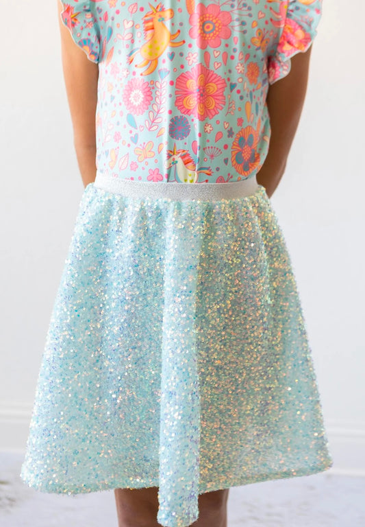 AQUA SEQUIN TWIRL SKIRT