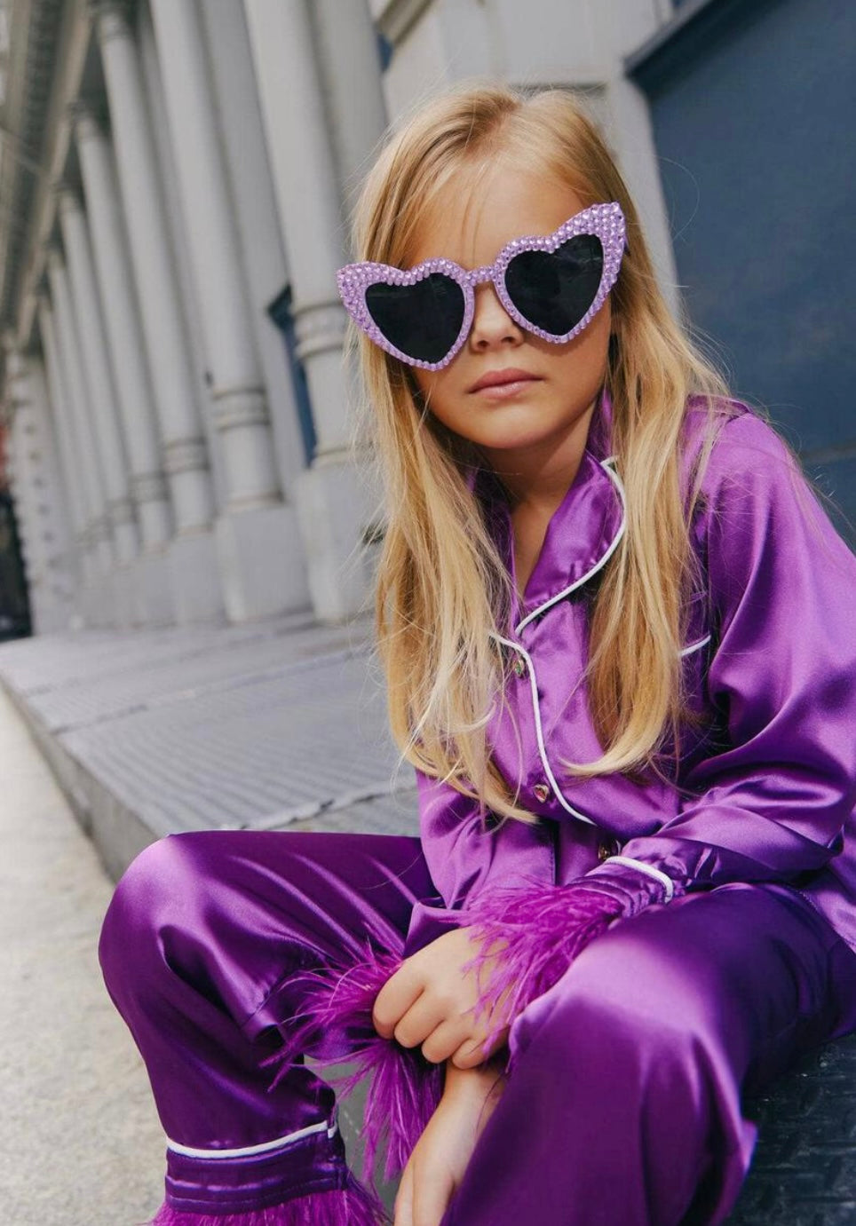 PURPLE FEATHER PAJAMA SET