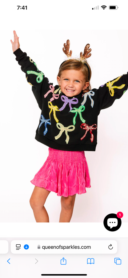 Queen of Sparkles Kids Black Multi Bow Sweatshirt