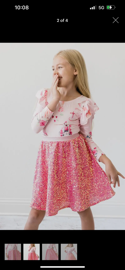 BUBBLEGUM PINK SEQUIN TWIRL SKIRT